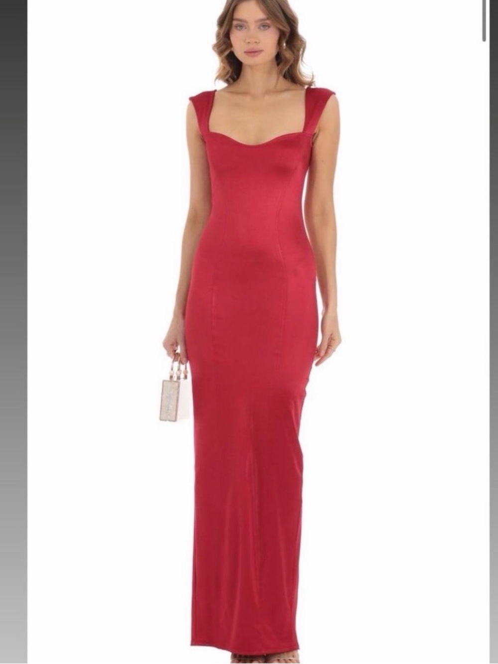 Red Square-Neck Maxi Dress - Unbranded